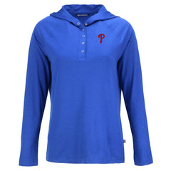 Royal Philadelphia Phillies Cutter & Buck Women's Coastline Epic Comfort Eco Recycled Hoodie Raglan Long Sleeve T-Shirt