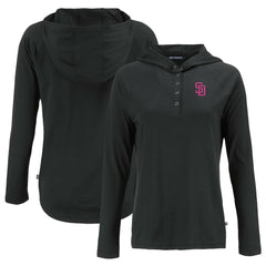 Black San Diego Padres Cutter & Buck Women's City Connect Coastline Epic Comfort Eco Recycled Hoodie Raglan Long Sleeve T-Shirt