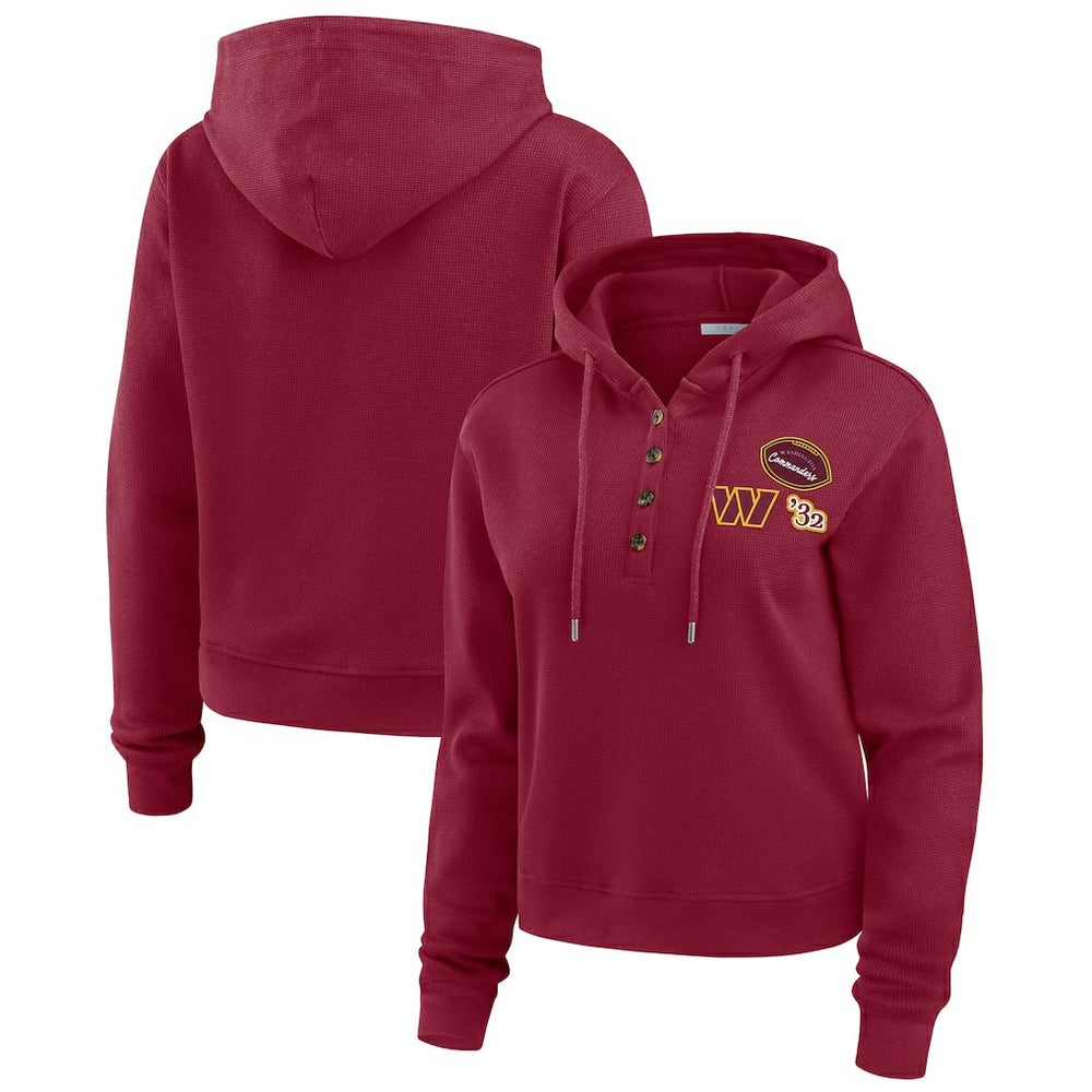 WEAR by Erin Andrews Women's Waffle Hoodie Pullover Top - Washington Commanders Hoodies