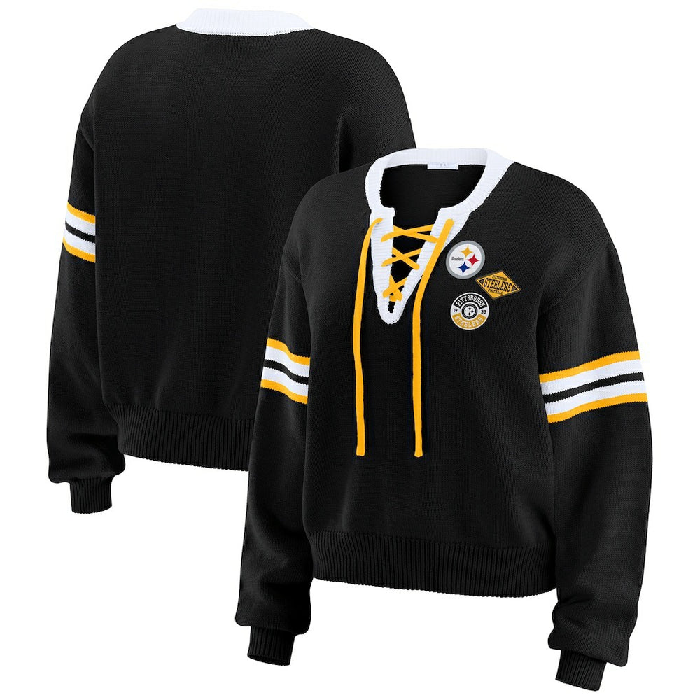 WEAR by Erin Andrews Women's Lace-Up Pullover Sweatshirt - Pittsburgh Steelers Pullover