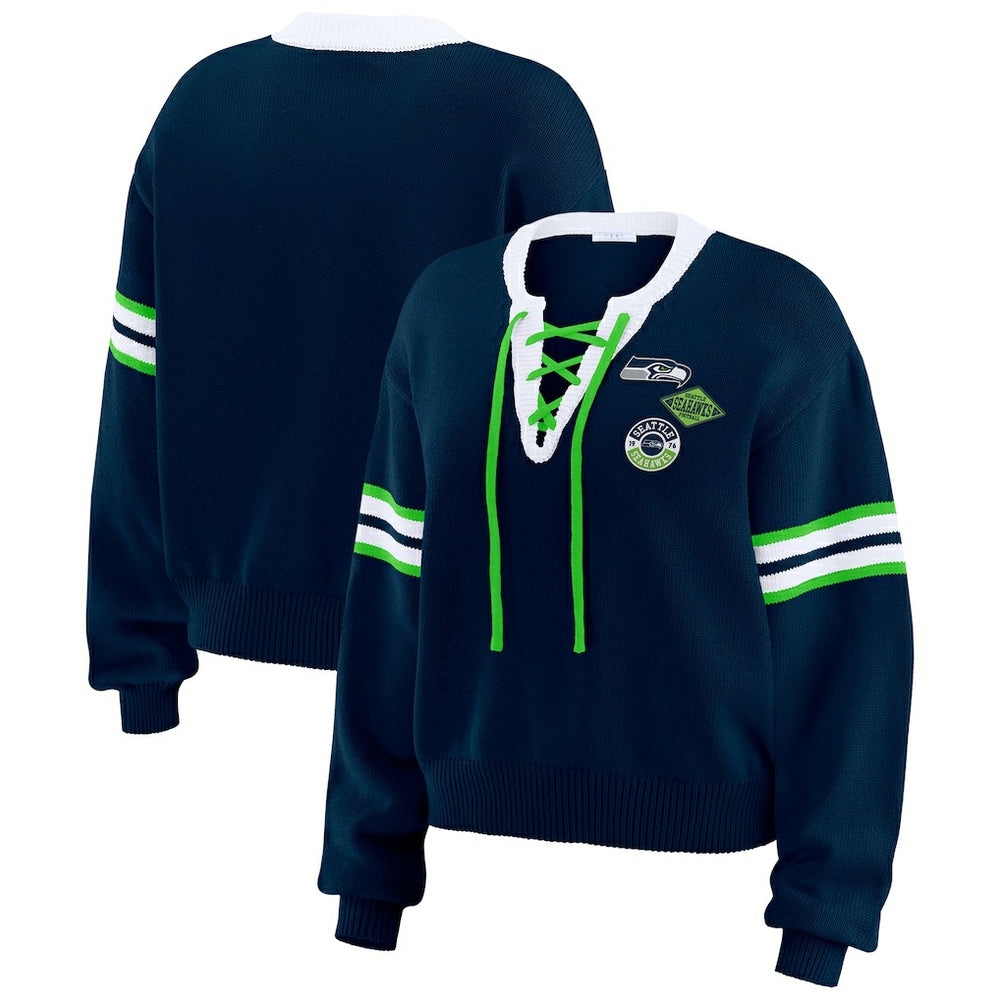 WEAR by Erin Andrews Women's Lace-Up Pullover Sweatshirt - Seattle Seahawks Pullover