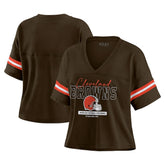 WEAR by Erin Andrews Women's Color Block Boxy Modest Crop V-Neck T-Shirt - Cleveland Browns T-shirts