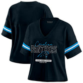 WEAR by Erin Andrews Women's Color Block Boxy Modest Crop V-Neck T-Shirt - Carolina Panthers T-shirts