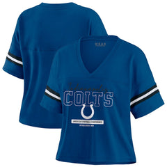 WEAR by Erin Andrews Women's Color Block Boxy Modest Crop V-Neck T-Shirt - Indianapolis Colts T-shirts