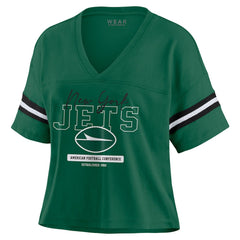 WEAR by Erin Andrews Women's Color Block Boxy Modest Crop V-Neck T-Shirt - New York Jets T-shirts