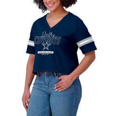 WEAR by Erin Andrews Women's Color Block Boxy Modest Crop V-Neck T-Shirt - Dallas Cowboys T-shirts