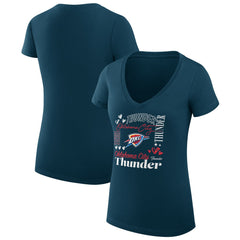 Oklahoma City Thunder G-III 4Her by Carl Banks Women's Super-Slim Fit Lightweight Team Name Collage Graphic V-Neck T-Shirt