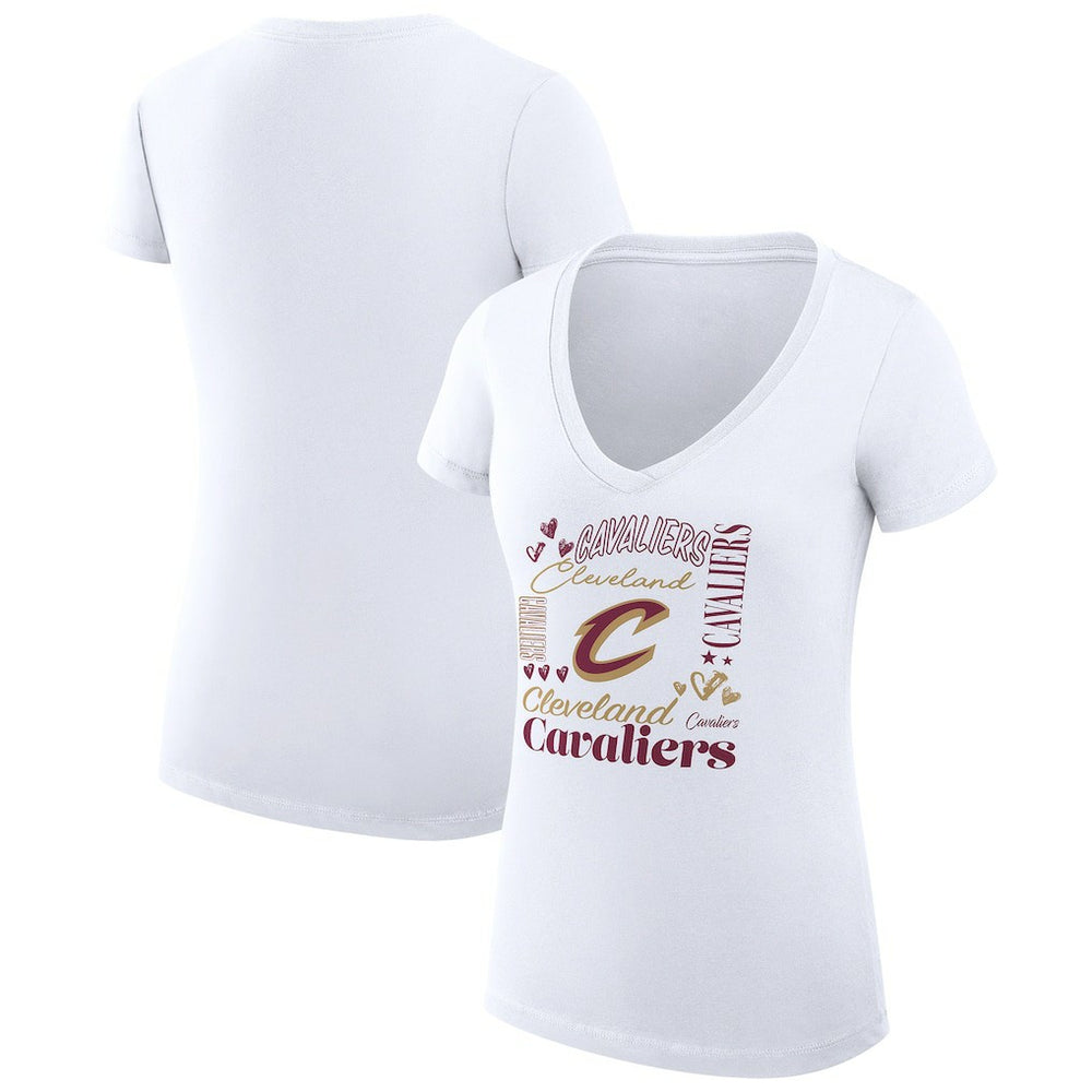 Cleveland Cavaliers G-III 4Her by Carl Banks Women's Super-Slim Fit Lightweight Team Name Collage Graphic V-Neck T-Shirt sale