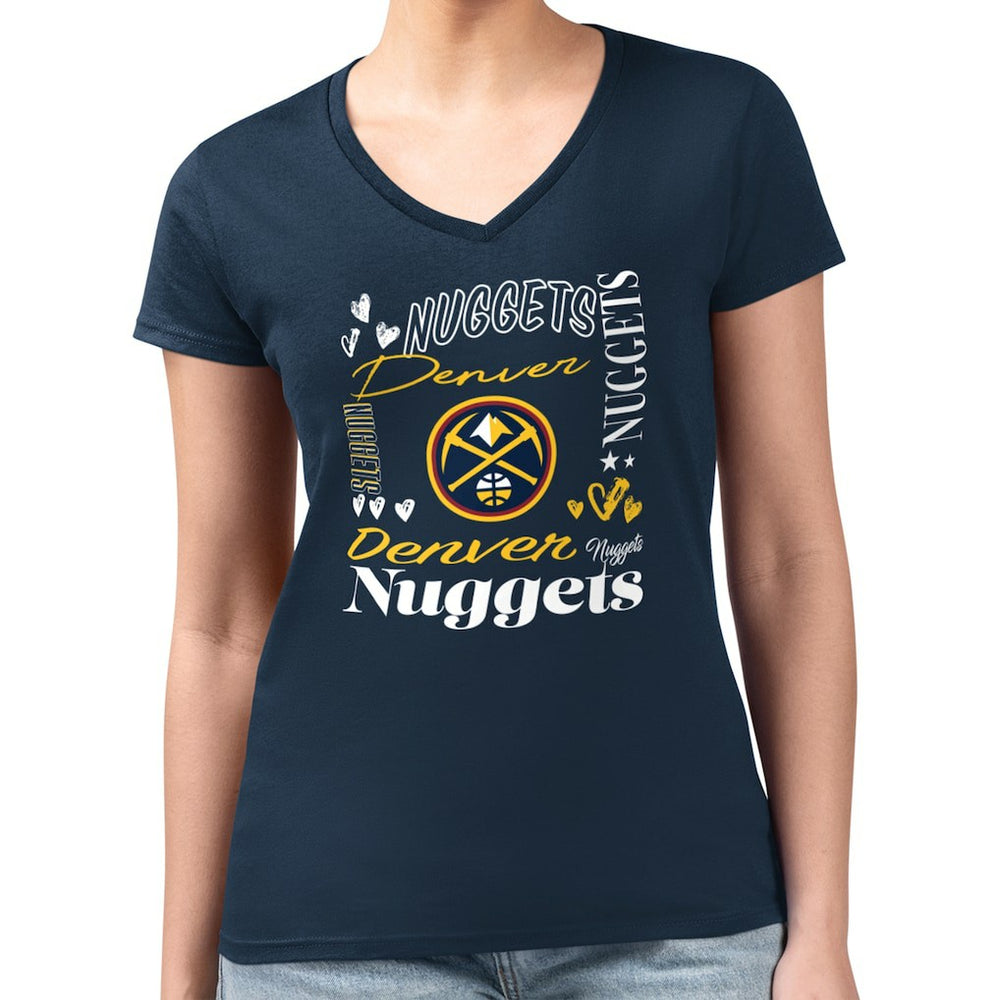 Denver Nuggets G-III 4Her by Carl Banks Women's Super-Slim Fit Lightweight Team Name Collage Graphic V-Neck T-Shirt sale
