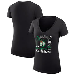 Boston Celtics G-III 4Her by Carl Banks Women's Super-Slim Fit Lightweight Team Name Collage Graphic V-Neck T-Shirt