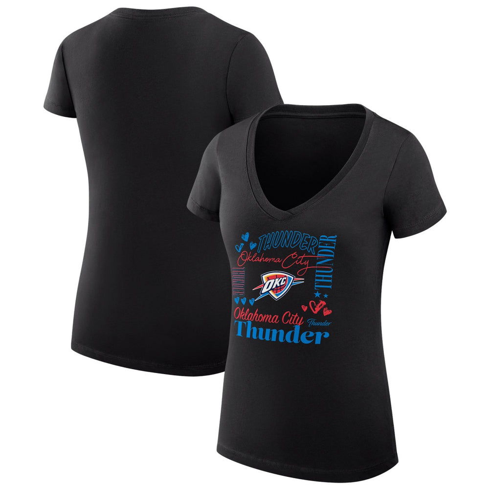 Oklahoma City Thunder G-III 4Her by Carl Banks Women's Super-Slim Fit Lightweight Team Name Collage Graphic V-Neck T-Shirt