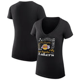 Los Angeles Lakers G-III 4Her by Carl Banks Women's Super-Slim Fit Lightweight Team Name Collage Graphic V-Neck T-Shirt