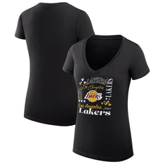 Los Angeles Lakers G-III 4Her by Carl Banks Women's Super-Slim Fit Lightweight Team Name Collage Graphic V-Neck T-Shirt
