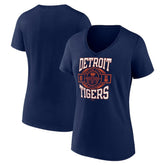 Navy Detroit Tigers Women's Motor City Baseball V-Neck T-Shirt