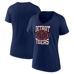 Navy Detroit Tigers Women's Motor City Baseball V-Neck T-Shirt