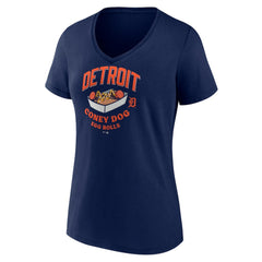 Navy Detroit Tigers Women's Coney Dog Egg Rolls V-Neck T-Shirt