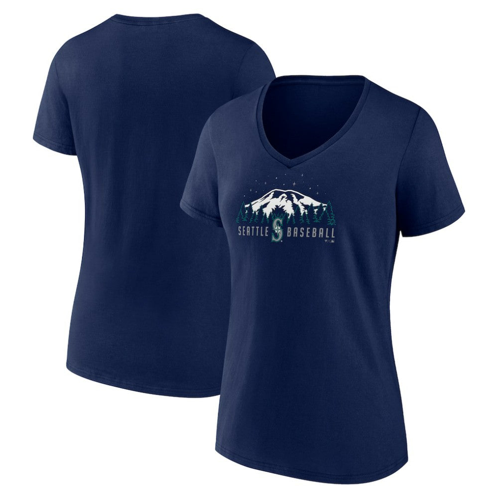 Navy Seattle Mariners Women's Mountains V-Neck T-Shirt
