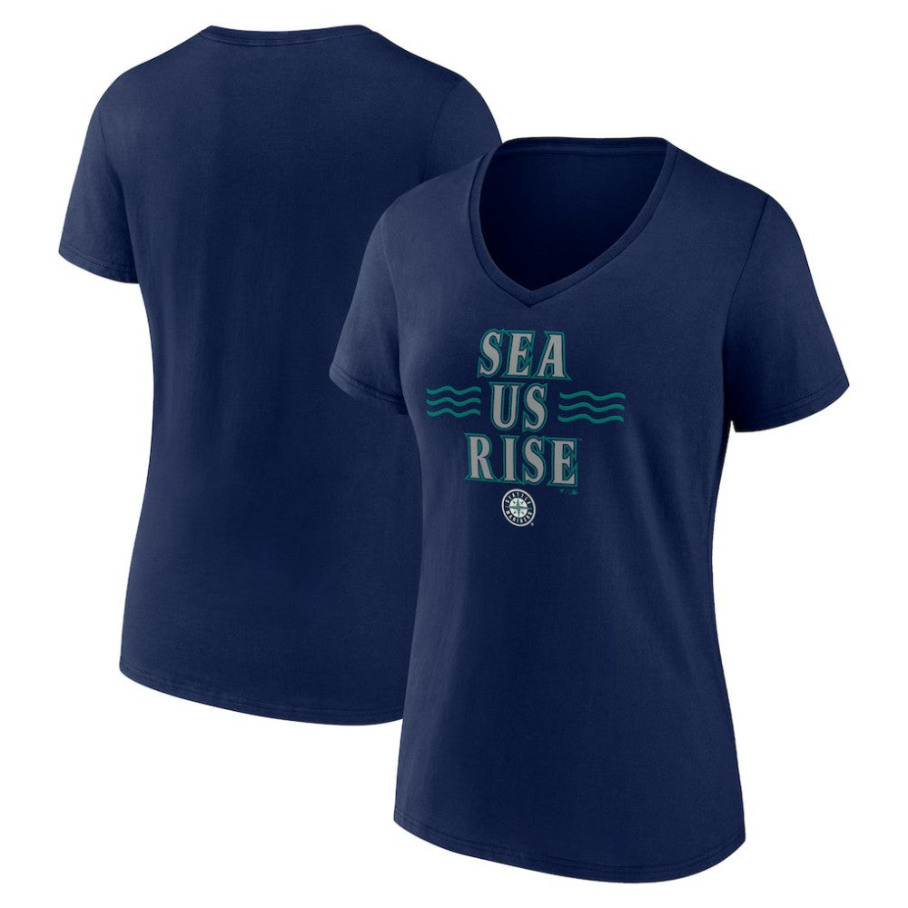 Navy Seattle Mariners Women's Sea Us Rise V-Neck T-Shirt