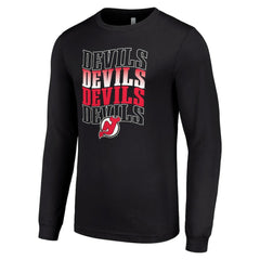 NHL New Jersey Devils Starter Four Team Name Logo Long Sleeve Graphic T-Shirt