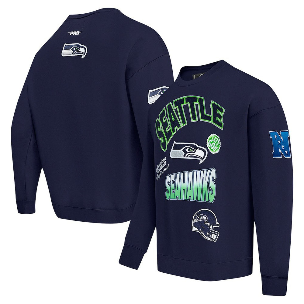 Pro Standard Turn It Up Drop Shoulder Pullover Sweatshirt - Seattle Seahawks Pullover