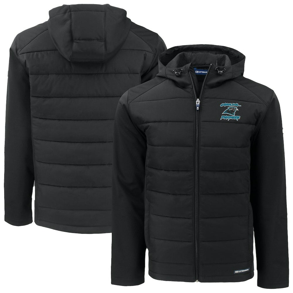Cutter & Buck Evoke Hybrid Eco Softshell Recycled Full-Zip Hoodie Jacket - Carolina Panthers Hoodies