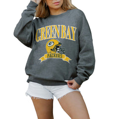 Gameday Couture Women's Oversized Seal The Deal Premium Fleece Drop Shoulder Pullover Sweatshirt - Green Bay Packers Pullover