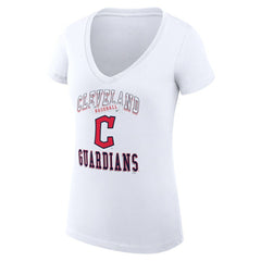 White Cleveland Guardians G-III 4Her by Carl Banks Women's Super-Slim Fit Lightweight Team Logo Graphic V-Neck T-Shirt