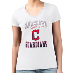 White Cleveland Guardians G-III 4Her by Carl Banks Women's Super-Slim Fit Lightweight Team Logo Graphic V-Neck T-Shirt