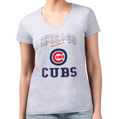 Heather Gray Chicago Cubs G-III 4Her by Carl Banks Women's Super-Slim Fit Lightweight Team Logo Graphic V-Neck T-Shirt