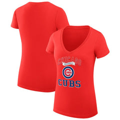 Red Chicago Cubs G-III 4Her by Carl Banks Women's Super-Slim Fit Lightweight Team Logo Graphic V-Neck T-Shirt
