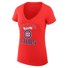 Red Chicago Cubs G-III 4Her by Carl Banks Women's Super-Slim Fit Lightweight Team Logo Graphic V-Neck T-Shirt