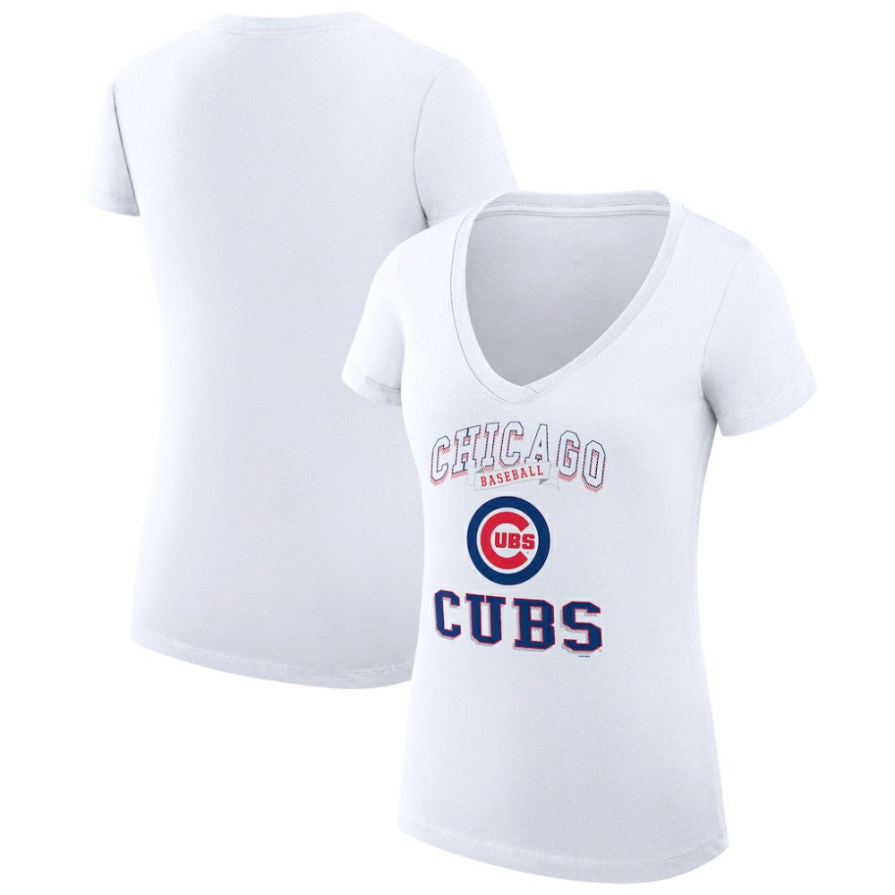 White Chicago Cubs G-III 4Her by Carl Banks Women's Super-Slim Fit Lightweight Team Logo Graphic V-Neck T-Shirt