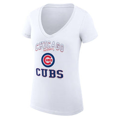 White Chicago Cubs G-III 4Her by Carl Banks Women's Super-Slim Fit Lightweight Team Logo Graphic V-Neck T-Shirt