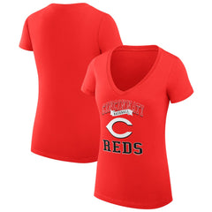 Red Cincinnati Reds G-III 4Her by Carl Banks Women's Super-Slim Fit Lightweight Team Logo Graphic V-Neck T-Shirt