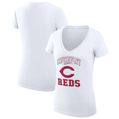 White Cincinnati Reds G-III 4Her by Carl Banks Women's Super-Slim Fit Lightweight Team Logo Graphic V-Neck T-Shirt