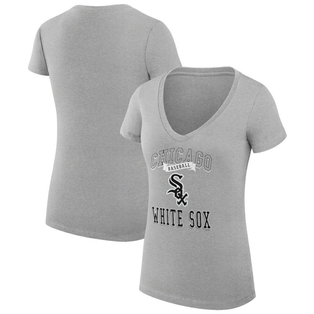 Heather Gray Chicago White Sox G-III 4Her by Carl Banks Women's Super-Slim Fit Lightweight Team Logo Graphic V-Neck T-Shirt