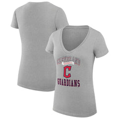 Heather Gray Cleveland Guardians G-III 4Her by Carl Banks Women's Super-Slim Fit Lightweight Team Logo Graphic V-Neck T-Shirt