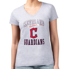 Heather Gray Cleveland Guardians G-III 4Her by Carl Banks Women's Super-Slim Fit Lightweight Team Logo Graphic V-Neck T-Shirt