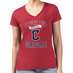 Red Cleveland Guardians G-III 4Her by Carl Banks Women's Super-Slim Fit Lightweight Team Logo Graphic V-Neck T-Shirt