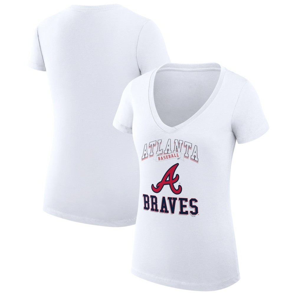 White Atlanta Braves G-III 4Her by Carl Banks Women's Super-Slim Fit Lightweight Team Logo Graphic V-Neck T-Shirt