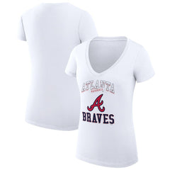 White Atlanta Braves G-III 4Her by Carl Banks Women's Super-Slim Fit Lightweight Team Logo Graphic V-Neck T-Shirt