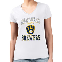 White Milwaukee Brewers G-III 4Her by Carl Banks Women's Super-Slim Fit Lightweight Team Logo Graphic V-Neck T-Shirt