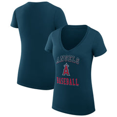 Navy Los Angeles Angels G-III 4Her by Carl Banks Women's Super-Slim Fit Lightweight Team Logo Graphic V-Neck T-Shirt