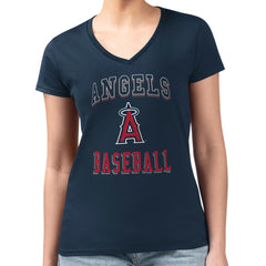 Navy Los Angeles Angels G-III 4Her by Carl Banks Women's Super-Slim Fit Lightweight Team Logo Graphic V-Neck T-Shirt