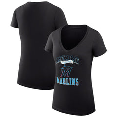 Black Miami Marlins G-III 4Her by Carl Banks Women's Super-Slim Fit Lightweight Team Logo Graphic V-Neck T-Shirt
