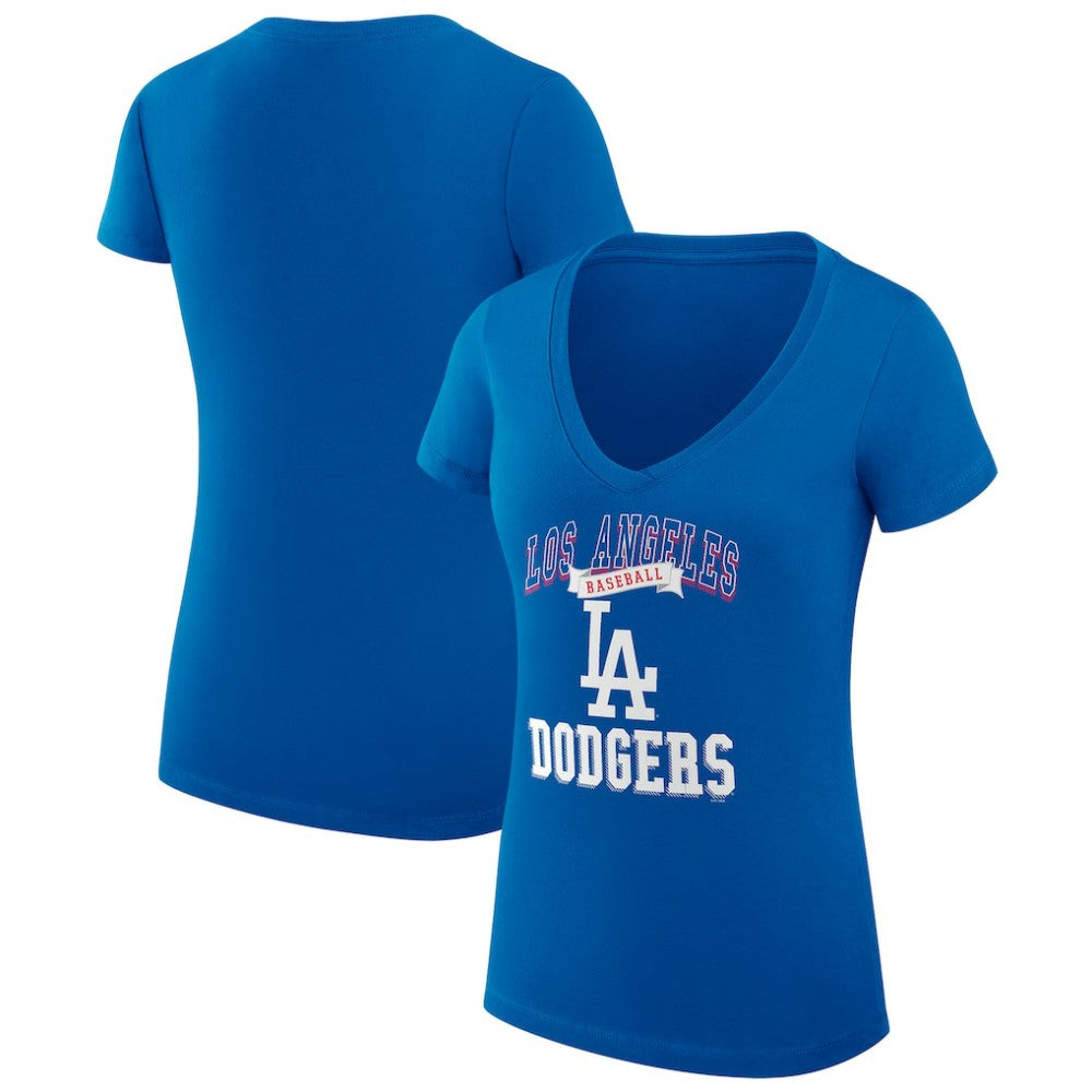 Royal Los Angeles Dodgers G-III 4Her by Carl Banks Women's Super-Slim Fit Lightweight Team Logo Graphic V-Neck T-Shirt