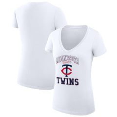 White Minnesota Twins G-III 4Her by Carl Banks Women's Super-Slim Fit Lightweight Team Logo Graphic V-Neck T-Shirt