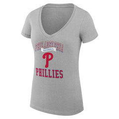 Heather Gray Philadelphia Phillies G-III 4Her by Carl Banks Women's Super-Slim Fit Lightweight Team Logo Graphic V-Neck T-Shirt