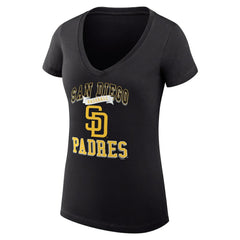 Black San Diego Padres G-III 4Her by Carl Banks Women's Super-Slim Fit Lightweight Team Logo Graphic V-Neck T-Shirt
