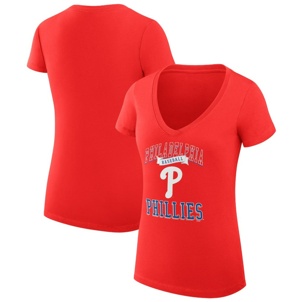 Red Philadelphia Phillies G-III 4Her by Carl Banks Women's Super-Slim Fit Lightweight Team Logo Graphic V-Neck T-Shirt